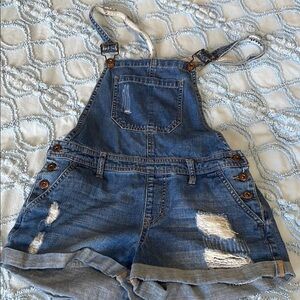 Denim Distressed Overalls